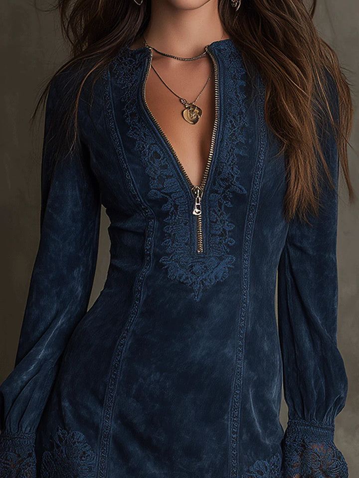 Azulena ❘ Blauwe tuniek met borduursel en rits